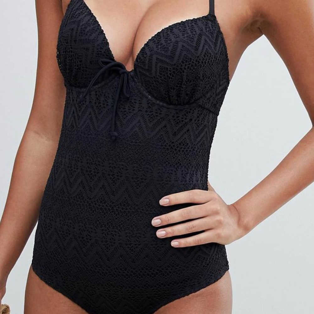 Push up one piece bathing suit 32C small crochet back swim suit